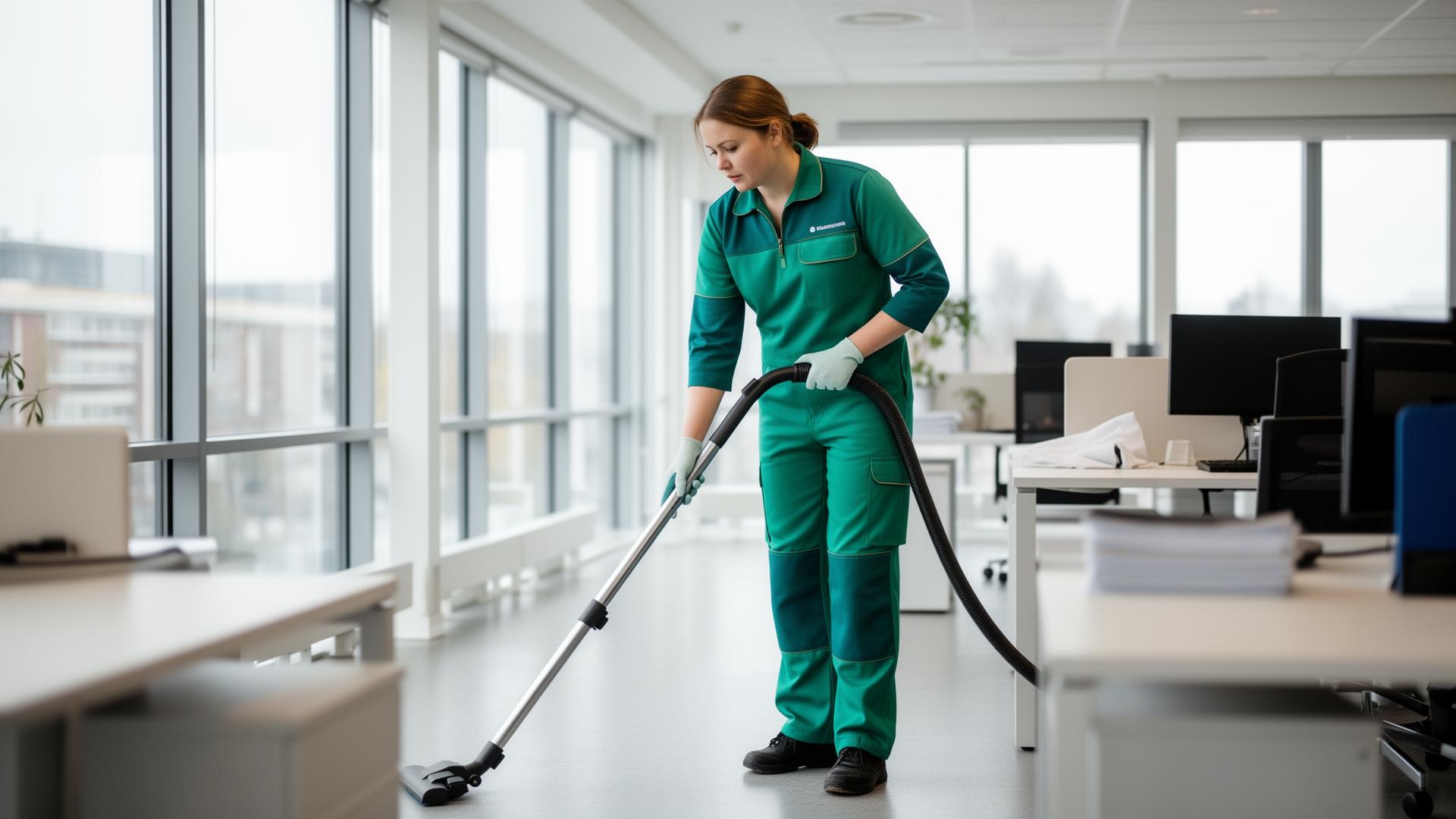 A cleaning industry employee uses the Eemel One system on a tablet